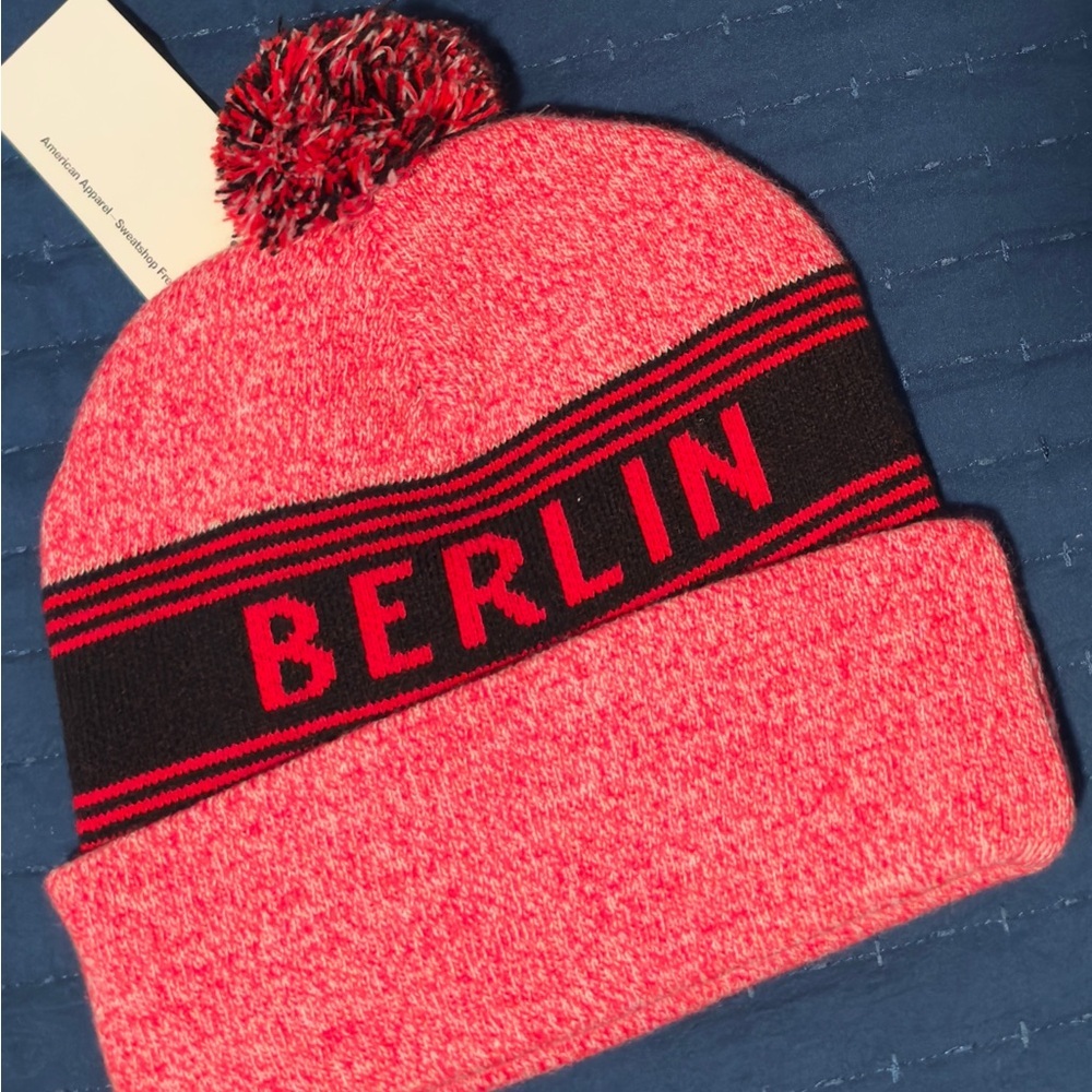 American Apparel Red Pom-Pom Hat